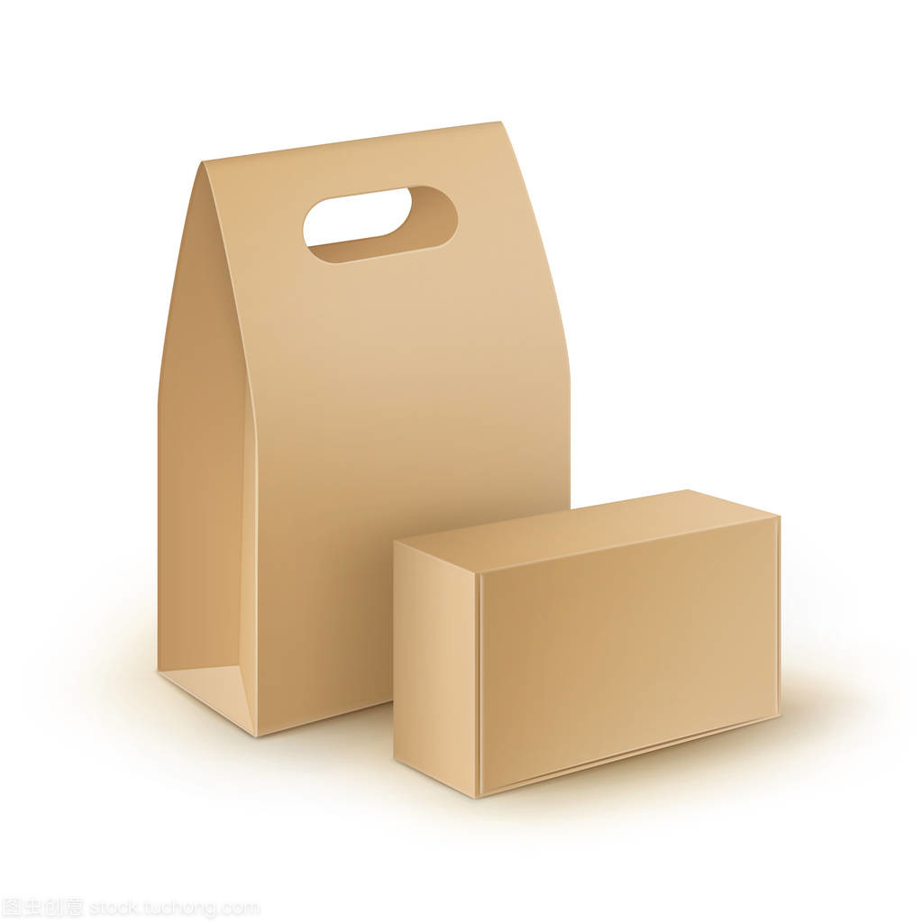 矢量设置的布朗空白纸板矩形采取走处理午餐盒包装为三文治,食品,礼品,小样收起来孤立在白色背景上的其他产品